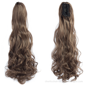 Factory Price High Quality 20 Inch Water Wave Curly Ponytail Hairpiece For Women Synthetic Claw-Clip Ponytail Hair Extensions